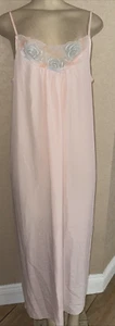 Vintage ST Michael Lingerie long Pink Sheer Nightgown Floral TrimSz 46/48 UK yb1 - Picture 1 of 7