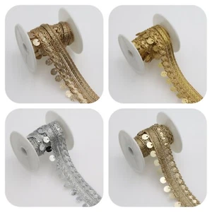 FCL 2X Yard 3cm Sequence Edging Lace Trim Metallic Color Embellishment - Picture 1 of 20