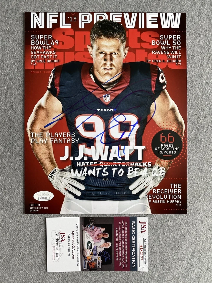 JJ WATT AUTOGRAPH 9/7/15 SPORTS ILLUSTRATED 8x10 COVER PHOTO JSA AI82177 - Image 1 of 1