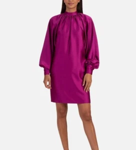 NWT $298 Trina Turk Terrestrial Dress Sz XS 2 4 Fuchsia Pink Mini LS High Neck - Picture 1 of 15