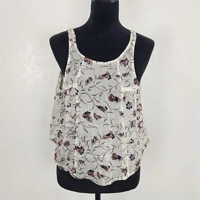 Blusa sin mangas Ecote púrpura floral transparente pulóver cuello redondo camiseta talla S Foto 1 de 4