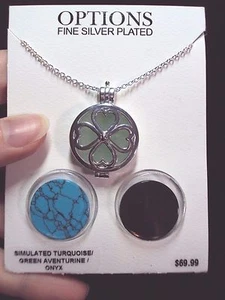 Collar colgante de plata intercambiable disco verde azul trébol 18" 3 en 1 - Imagen 1 de 5