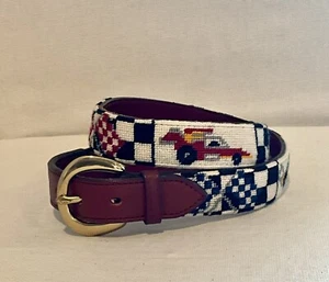 FENNELL’S Needle Point BELT Youth Race Cars Checkered Flags HIGH END QUALITY! - Picture 1 of 6