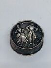 Antique Sterling Silver Design Of A Dancing Couple Small Pill Box