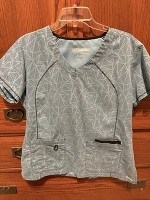Greys Anatomy Active Women’s Scrub Top Teal/Green W/Geometric POCKETS! SZ L VGUC - Image 1 of 4