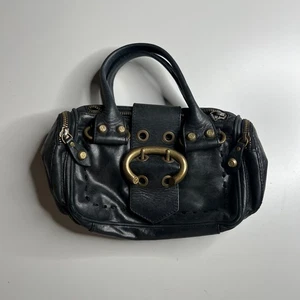 Francesco Biasia Black Leather Satchel Bag Purse Italy Brass Hardware Designer - Picture 1 of 9
