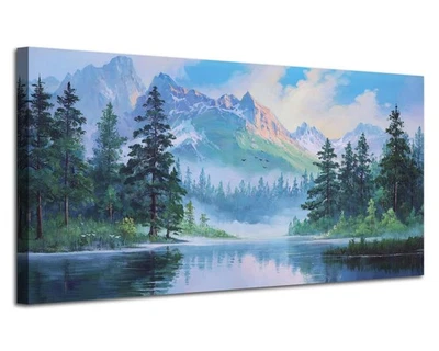 Arte de pared de paisaje para sala de estar arte en lienzo decoración de pared lago bosque pintura... Foto 1 de 4