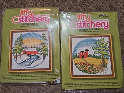 Jiffy Stitchery Contado Punto de Cruz Conjunto De 2 Nuevo En Paquete Invierno Nieve, Flores De Verano. Foto 1 de 2