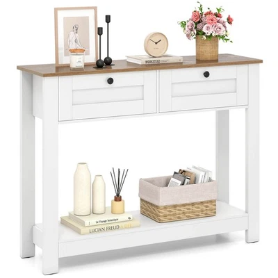Mesa Consola con 2 Cajones 42" Largo Mesa de Entrada con Estante de Almacenamiento Foto 1 de 4