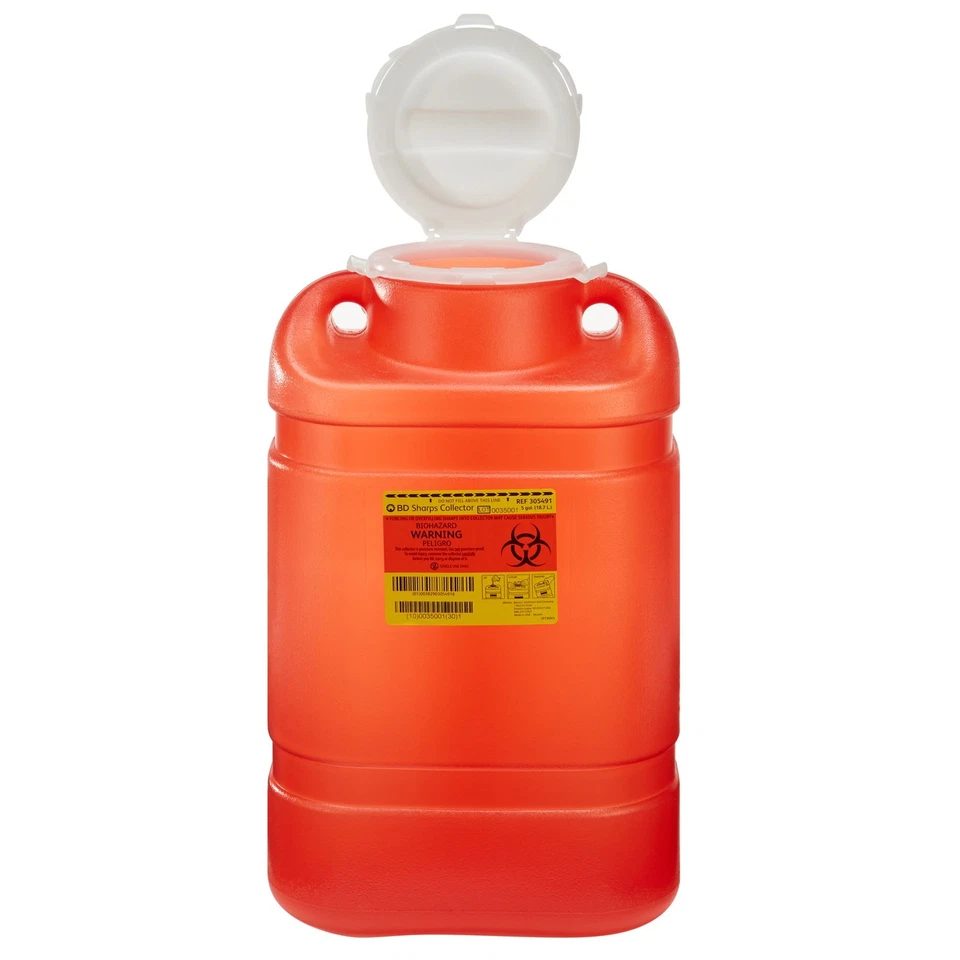Becton-Dickinson One Piece Sharps Collectors Extra Large Open Top 5 Gallon 8 Per Case - Model 305491