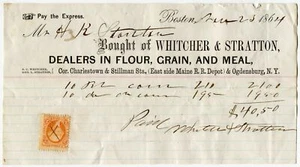 1864 Boston Billhead Revenue Stamp Whitcher & Stratton Dealers Flour Grain Meal - Picture 1 of 3