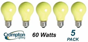 5 x YELLOW Coloured Party / Festoon Light Globes Bulbs Lamps 60W E27 Screw A60 - Picture 1 of 2
