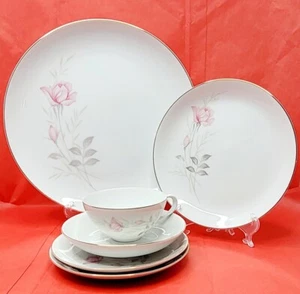 Camelot China American Rose 6 piece Dinnerware Set -Service for 1- Gold Trim VTG - Picture 1 of 11