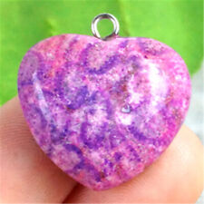 DY19318 20x17x9mm Beautiful Purple Chrysanthemun Coral Fossil Heart Pendant Bead