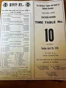 April 29 1979, ATSF Timetable No. 10 Western Lines Southern Division - Picture 1 of 5