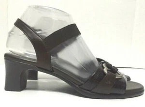 Munro American Strappy Slingback Low Heel Sandals Brown Leather Womens Size 7.5 - Picture 1 of 11