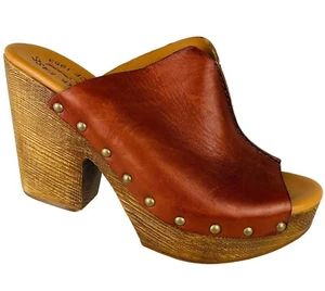 Kork Ease 8 Danika Clogs Deanna Leather Brown Studded Mule Peep Open Toe Sandals - Picture 1 of 9