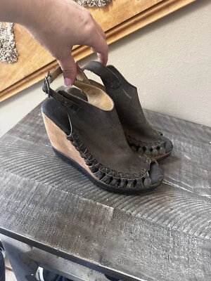 Very Volatile Los Angeles Black Distressed Leather Tarter High Wedge Sandal 8 - Image 1 of 4