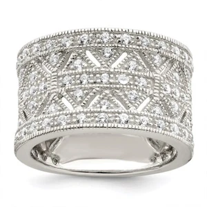 Sterling Silver Rhodium-plated Polished Cubic Zirconia Vintage Ring Size 7 - Picture 1 of 4