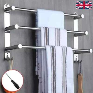 Stainless Steel Bathroom Wall Mounted Towel Rail 3 Tier Chrome Kitchen Towel UK - Picture 1 of 12
