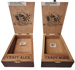 Lote de 2 cajas de cigarros de madera vacías Crazy Alice Deadwood artesanía organizar escondite decoración - Imagen 1 de 11