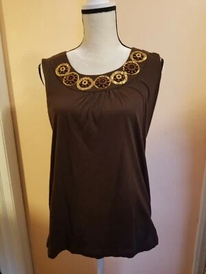 Debbie Morgan Dressy Tank Top Brown Beaded Sequins Boho size Medium - Image 1 of 4