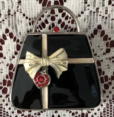 PartyLite AUDREY Travel Tealight Holder P8704 Black Purse w/ Bow & Red Crystals - Photo 1/4
