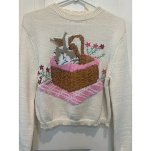 Easter Knit Sweater Bunny Rabbit Basket Flowers Crew Neck Kids size Large - Picture 1 of 7