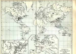 1898= GIACIMENTI DI CARBONE NEL MONDO = Carbon Fields = Antica MAPPA= OLD MAP - Picture 1 of 1