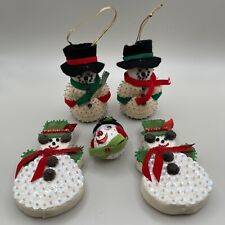 Vtg 70s Christmas Kit Ornaments Lot 5 Push Pin Sequin Beaded Googly Eye Snowman