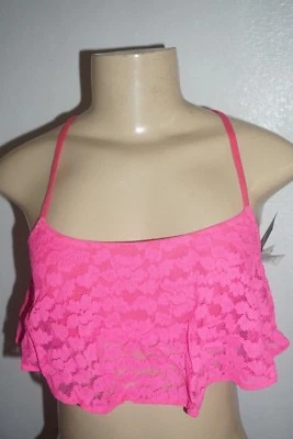 NWT HOLLISTER WOMENS GILLY HICKS MAGENTA PINK LACE RUFFLE CROP TOP BRALETTE L - Image 1 of 4