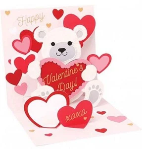 Bear and Hearts Valentine Greeting Card Valentine's Day 3D Pop Up Card Treasures - Picture 1 of 2