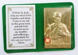 ✨ Vintage Catholic Pocket Relic Folder Shrine St Saint JUDE Medal Gold Tone