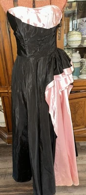 Vtg 50s Dance Originals by Fred Perlberg Black/Pink Taffeta Strapless Full Gown - Image 1 of 4