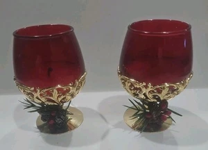 Regal Pine Scented Brandy Candle Reusable Goblet Red Golden Vtg Anchor Hocking 2 - Picture 1 of 13