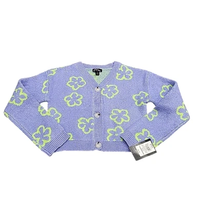 Suéter Cárdigan Recortado Niñas Talla Mediana 8 Azul Periwinkle Botón Frontal Foto 1 de 4