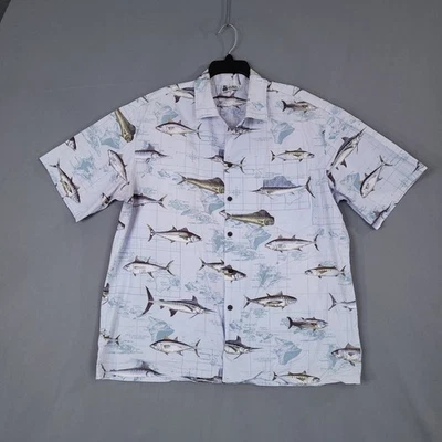 Aloha Republic Men's Casual Button-Down Shirt White Hawaiian Fish XL - Image 1 of 4