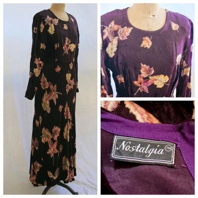 Vestido Boho De Colección Años 90 NOSTALGIA Vino Floral Grunge Terciopelo Aplastado Y2K Caprichoso S Foto 1 de 4