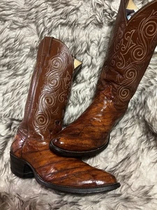 JUSTIN MEN TOP QUALITY EEL & LEATHER WESTERN BOOTS-Carmel-Sz 8 D - Picture 1 of 17
