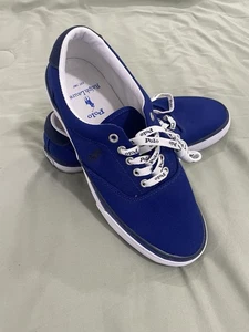 Polo Ralph Lauren Thorton Blue Canvas Casual Lace Up Sneakers Shoes Men's Sz 7.5 - Picture 1 of 7