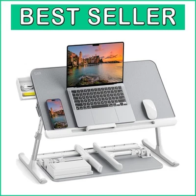 Adjustable Laptop Bed Tray Table with Storage - Portable & Foldable Gray Design - Image 1 of 4