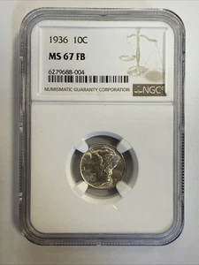 1936 MERCURY DIME NGC MS67 FB - Picture 1 of 5