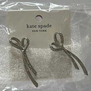 🐼💦 Kate Spade 🐼💦 All Tied Up Pave Drop Earring Silver Clear 🐼 D129 - Picture 1 of 6