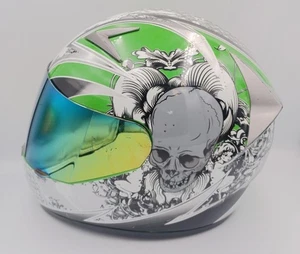 1STORM Adult Motorcycle Full Face Helmet Booster Skull Green USED Size L - Picture 1 of 10