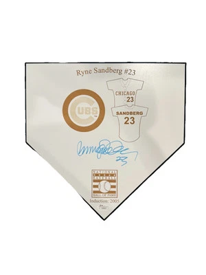 Ryne Sandberg Signed Chicago Cubs ( HOF 2005 ) 11x11 Home Plate Wood Plaque JSA - Image 1 of 4