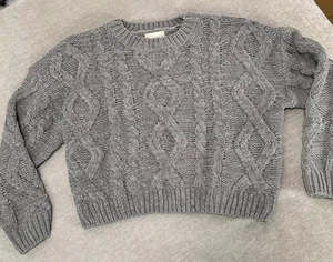 Altar'd State Damen Grobstrick Crop Pullover Oversize Weich Grau Langarm Gr. M - Bild 1 von 6