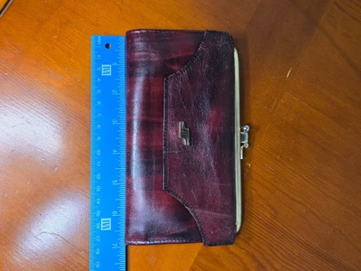 Vtg PRINCESS GARDNER Leather Kisslock Wallet French Purse Black burgundy - Image 1 of 4