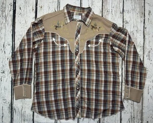 VTG H Bar C Floral Fall Cowboy 70s Long Tail California Rancher Pearl Snap Shirt - Picture 1 of 10
