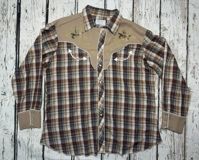 VTG H Bar C Floral Fall Cowboy 70s Long Tail California Rancher Pearl Snap Shirt - Image 1 of 4