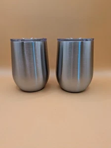 2 Edelstahl Weinbecher - Neu 2-12 Unzen Becher mit Deckel und Strohhalmen - Bild 1 von 7